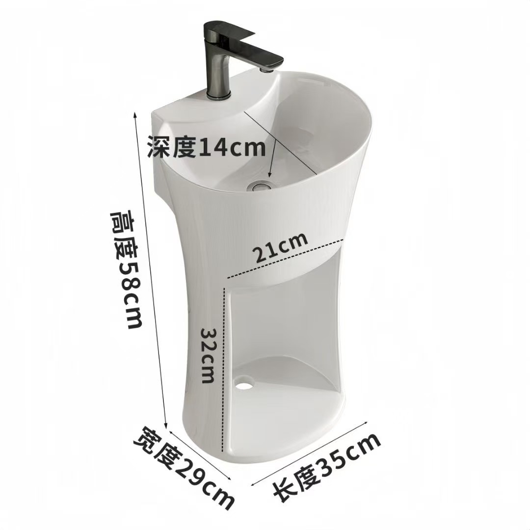 Lavabo de pared para apartamento pequeño, lavabo de cerámica integrado, balcón de baño con compartimiento de almacenamiento, lavabo