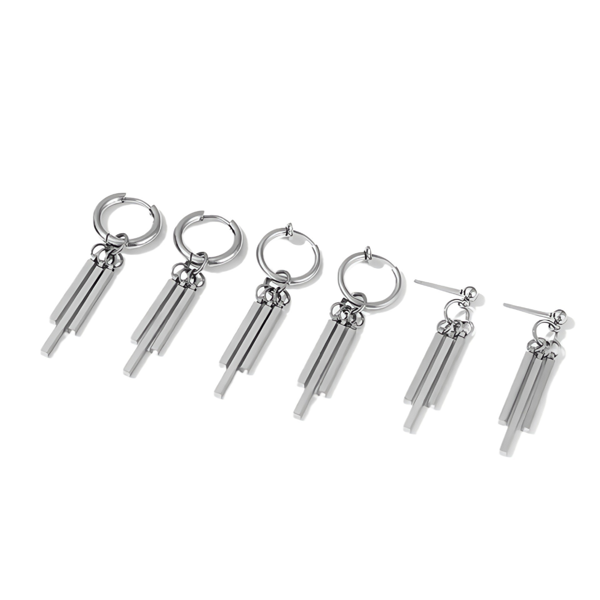 Hip-hop simple pendientes punk ins pendientes personalidad masculina creativa sin agujeros de orejas tres barras rectas columna cuadrada