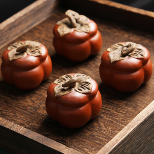 Persimmon Yixing Purple Sand Tea Pet All Handmade Fruit Ornaments Sculpture Creative Tea Tray Decorative Tea Set