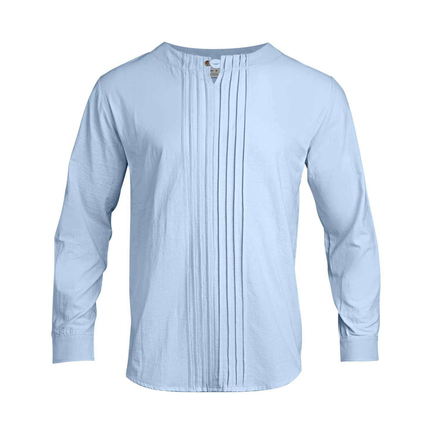 Estación independiente transfronteriza europea y americana spot cuello redondo manga larga hombre primavera otoño y verano blusa de algodón y lino suelta camisa de abrigo