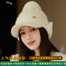 兔毛棒球帽子女韩国加厚耳包毛球针织帽韩版新款秋冬天保暖鸭舌帽
