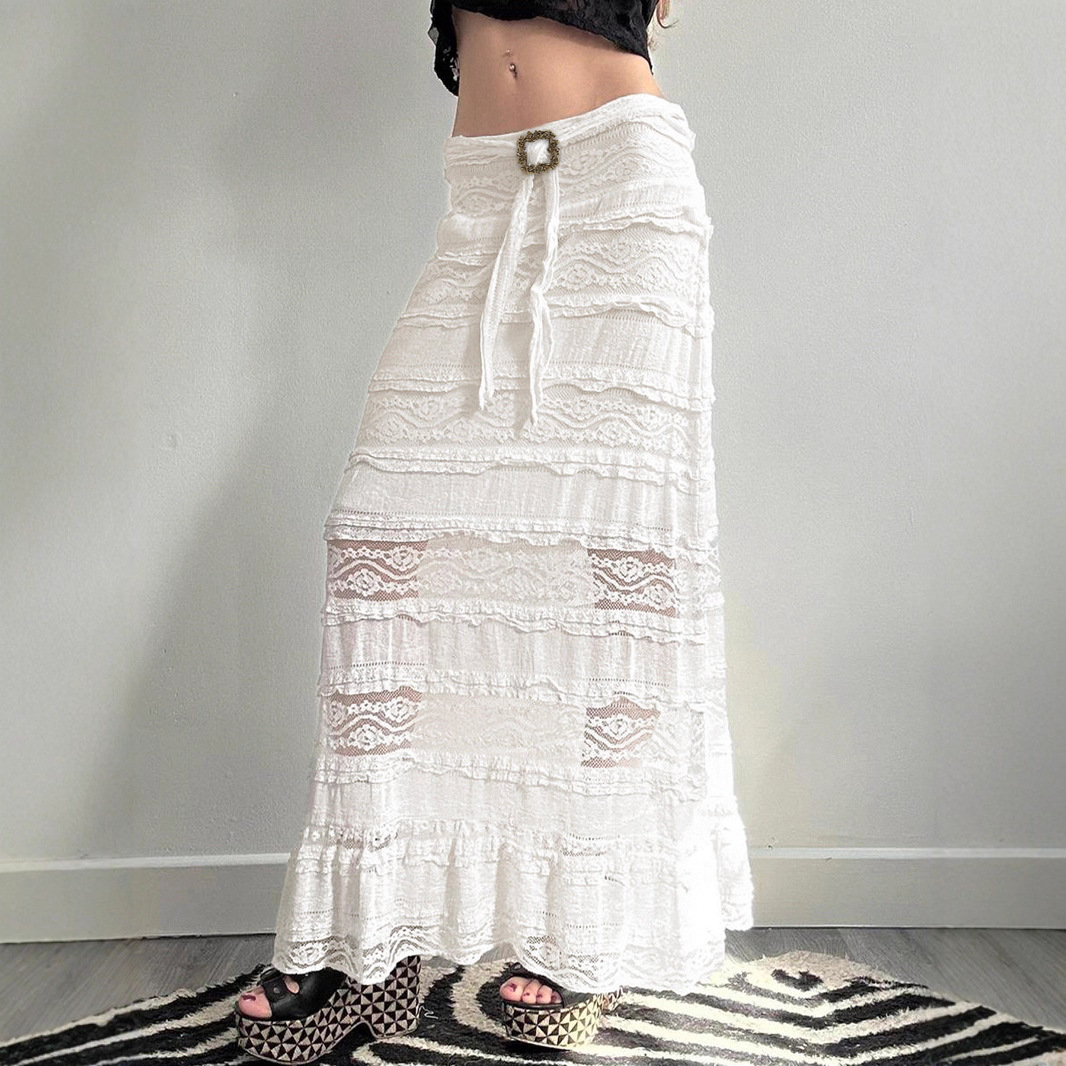 light and thin elegant design lace metal long skirt