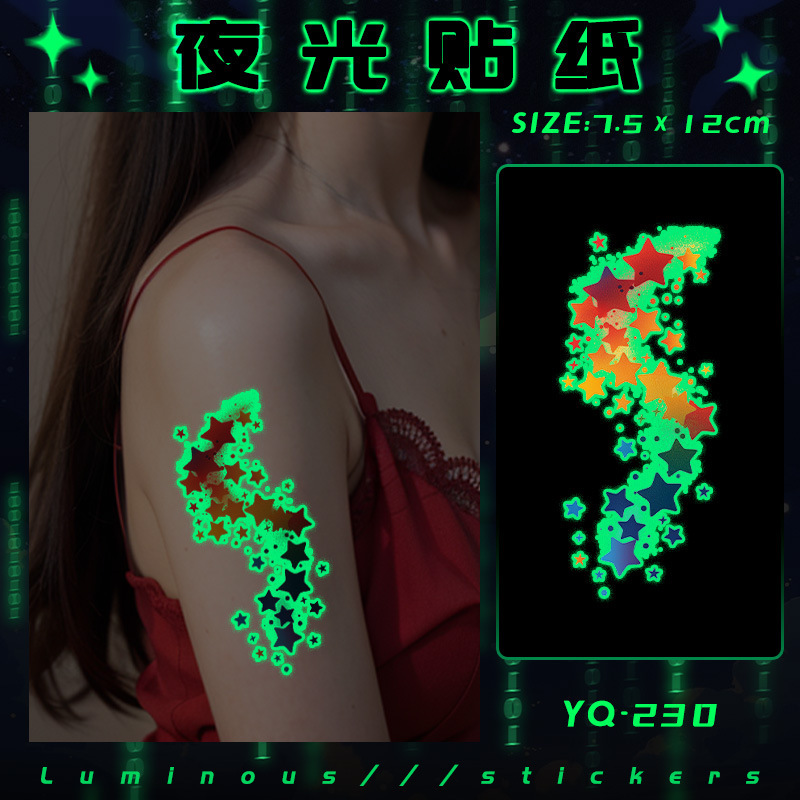 Cartoon Colorfulful Star Luminous Tattoo Stickers Luminous Waterproof Long-Lasting Fluorescent Stickers Personalized Ins Arm High Appearance