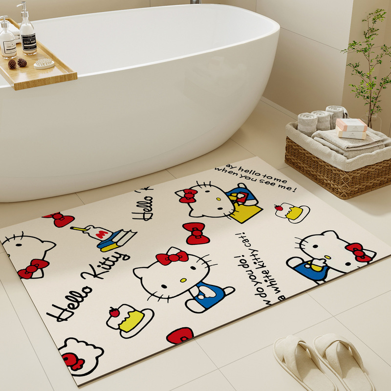 Cute Cartoon Hello Kitty Diatom Mud Floor Mat Bathroom Toilet Water-Absorbent Anti-Slip Floor Mat Wear-Resistant Easy Care Door Mat Cute Cartoon Hello Kitty Diatom Mud Floor Mat Bathroom Toilet Water-Absorbent Anti-Slip Floor Mat Wear-Resistant Easy Care Door Mat