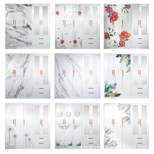 钢制衣柜加厚带抽屉衣柜带锁衣柜出租房印花推拉门衣柜大容量衣橱