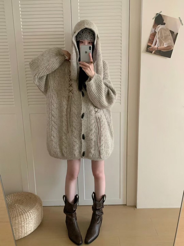 宽松大码针织开衫女装秋冬新款慵懒风柔软舒适今年流行的显瘦外套|undefined