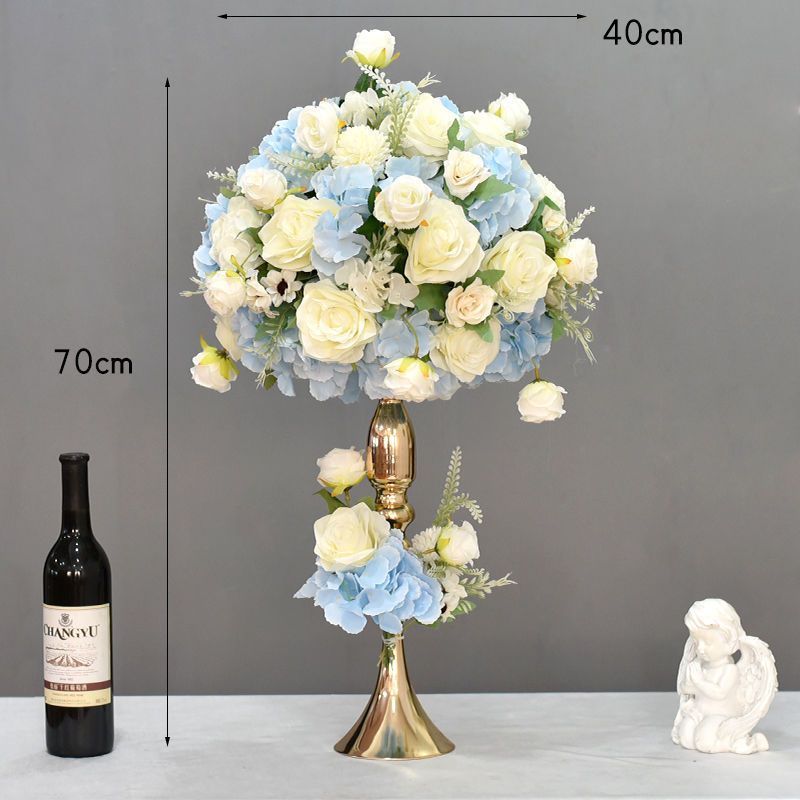 파란색 대형 황금 꽃 그릇