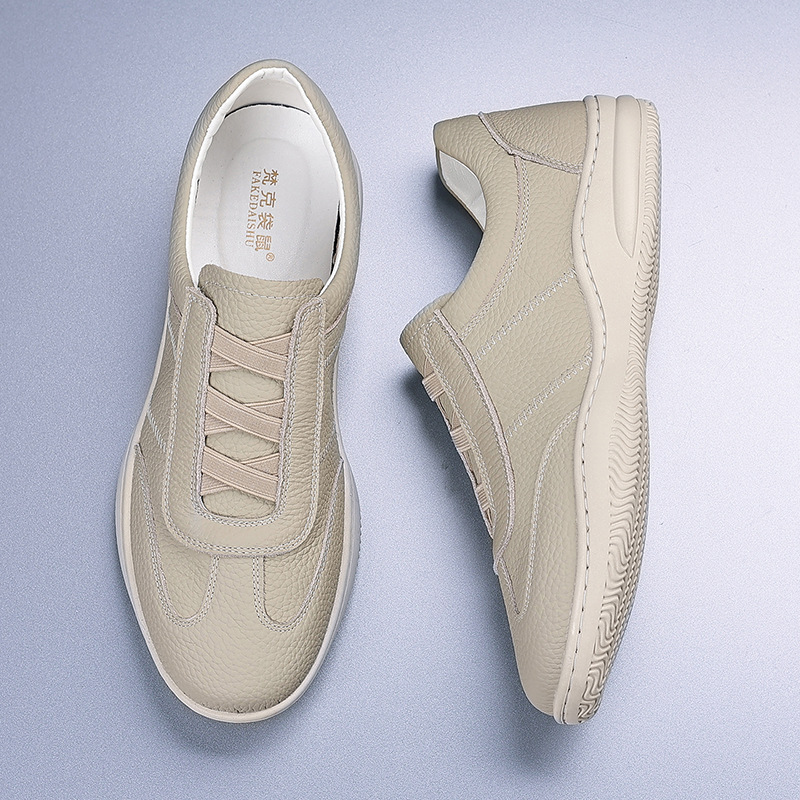 Piel de vaca de primera capa 2025 nuevos zapatos casuales para hombres, zapatos de cuero transpirables para hombres, zapatos blancos, zapatos para hombres