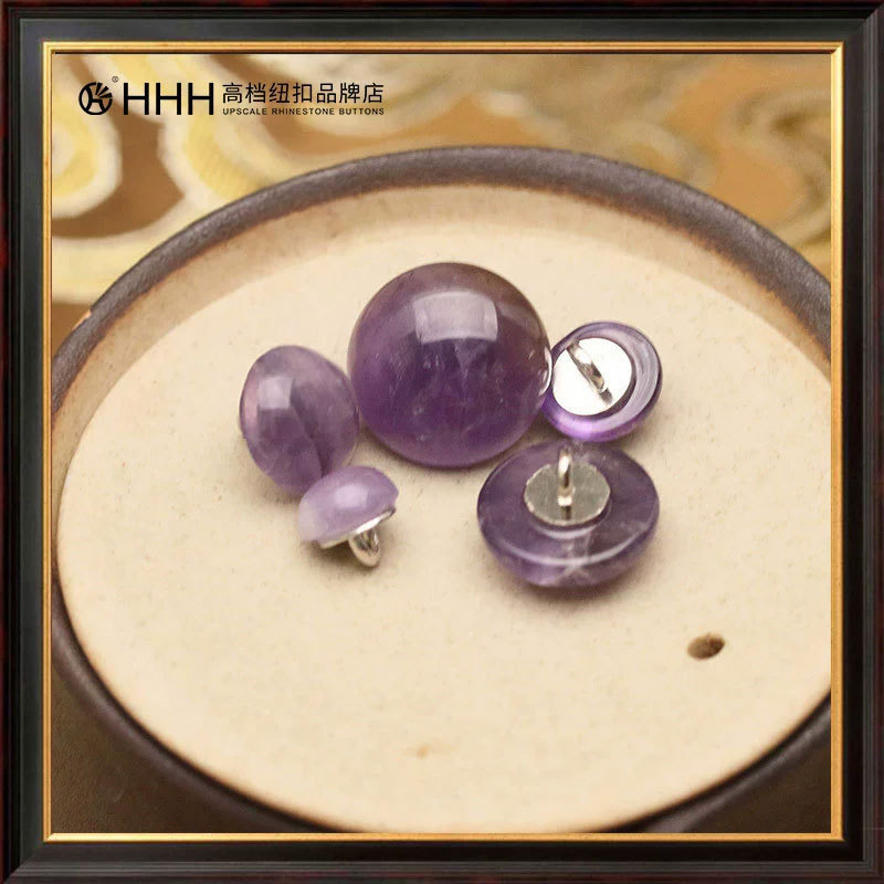 HHH High-end Jade Buttons, Retro Cheongsam Plate Buttons, Slanted Placket Amethyst Chinoiserie Ancient Costume Buttons HHH High-end Jade Buttons, Retro Cheongsam Plate Buttons, Slanted Placket Amethyst Chinoiserie Ancient Costume Buttons