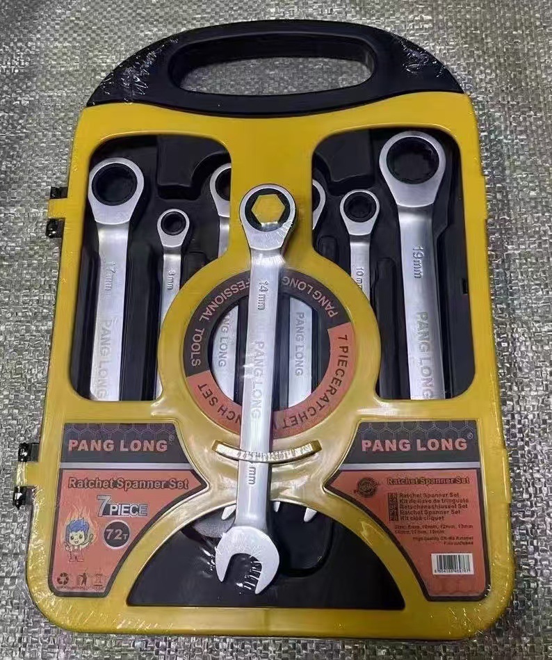 Pang Long suministro de fábrica de trinquete de doble propósito llave de 7 piezas Plum Blossom 72 llave de engranaje de acero al cromo vanadio llave de mango recto