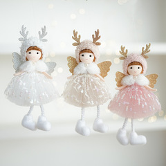 クリスマスの天使の人形のペンダントクリスマスツリーの装飾のぬいぐるみの角のピンクの女の子のペンダントの新年の装飾用品