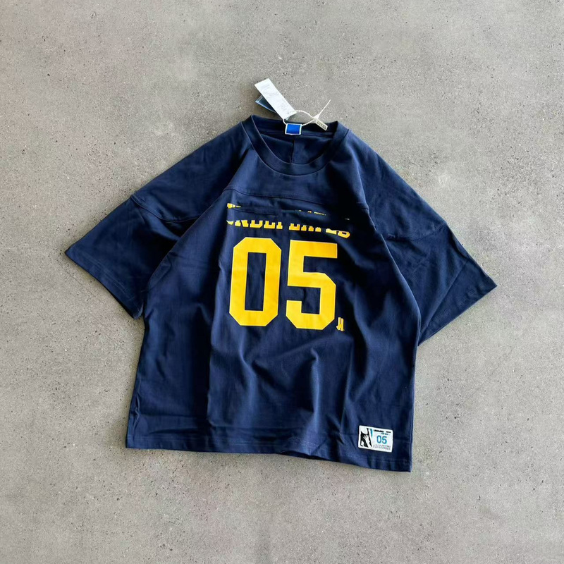 ハイバージョン アメリカン レトロ スポーツ ルーズ カジュアル ヘビー 半袖 Tシャツ No.05 5本ストライプ 大きいサイズ 男女 カップル|undefined