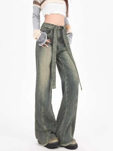 American Retro Yellow Clay Color Wide Leg Women's Autumn New Arrival High Street Vibe Style High Waisted Loose Slimming Pants