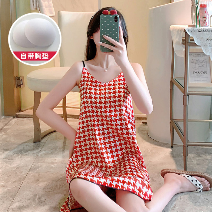 2024 pijama de verano cinta de simulación cojín de pecho delgado de dibujos animados sexy vestido de pijama de ropa de casa de mujer vestido unificado