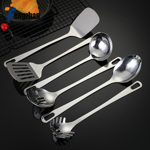 430 stainless steel household stir-fry shovel all-steel one-piece long handle kitchenware set simple thick steak shovel