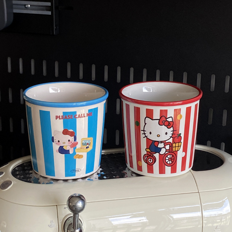 かわいいストライプ赤自転車 kt コーヒーカップ自家製シンプルな漫画手描きセラミックフリップマグウォーターカップ|undefined