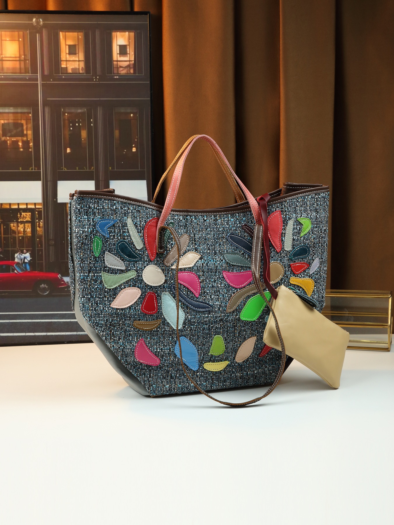 Women Genuine Leather Shoulder Bag Patchwork Irregular Graphic_voghion.com