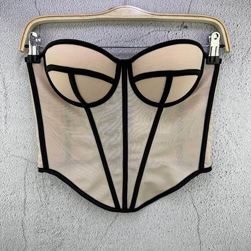 Hot-selling European and American-style mesh small vest with straps, vintage slim-fit breathable elegant fishbone-bone cup top for women.
