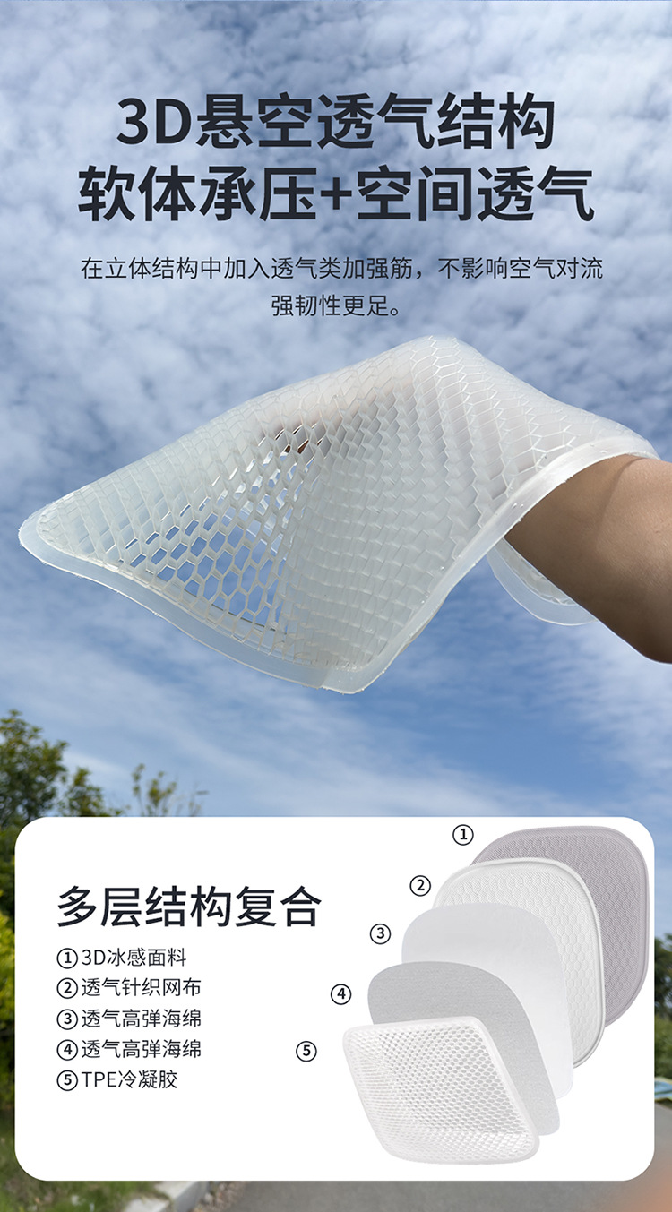 Summer Gel Cushion Office Sedentary Ice Cushion Breathable Car Seat Cushion Butt Cushion Silicone Cooling Cushion Chair Cushion