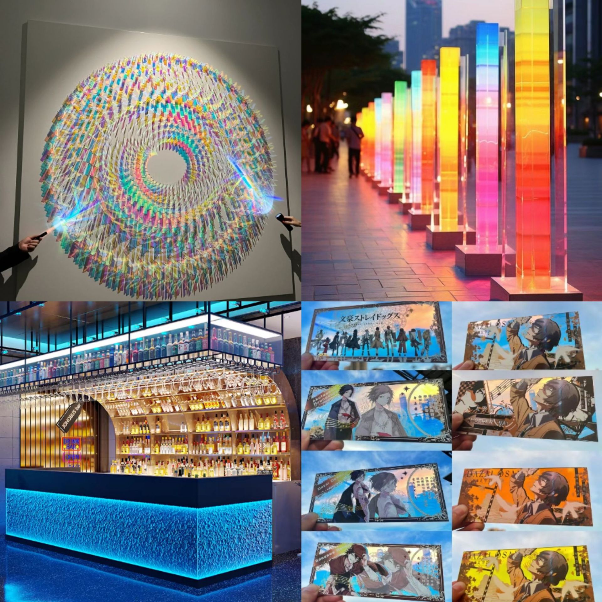 渐变色亚克力板加工印刷炫彩波浪纹石头纹条纹装饰展示柜uv广告牌