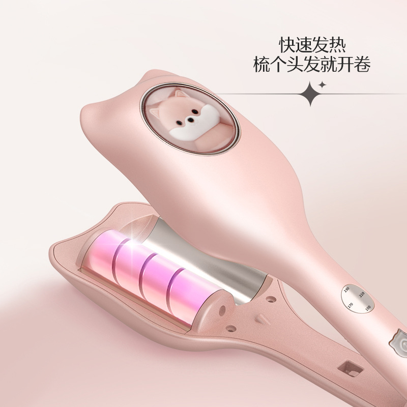 Nuevo rizador de pelo de rollo de huevo para el hogar de las mujeres 32mm ondulación del agua madera contrachapada gran rollo rizador de pelo eléctrico estudiante image 3