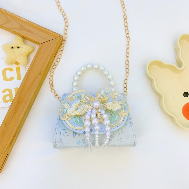 Hermoso bolso de arco de perla para niños nuevo estilo antiguo bolso de borda estilo chino colorido bolso de hombro con diamantes