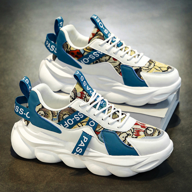 Men's Spring 2024 New Fashionable Casual Sports Shoes for Youth, Unique Design, Thick Sole, Height Increasing, Dad Trendy Shoes