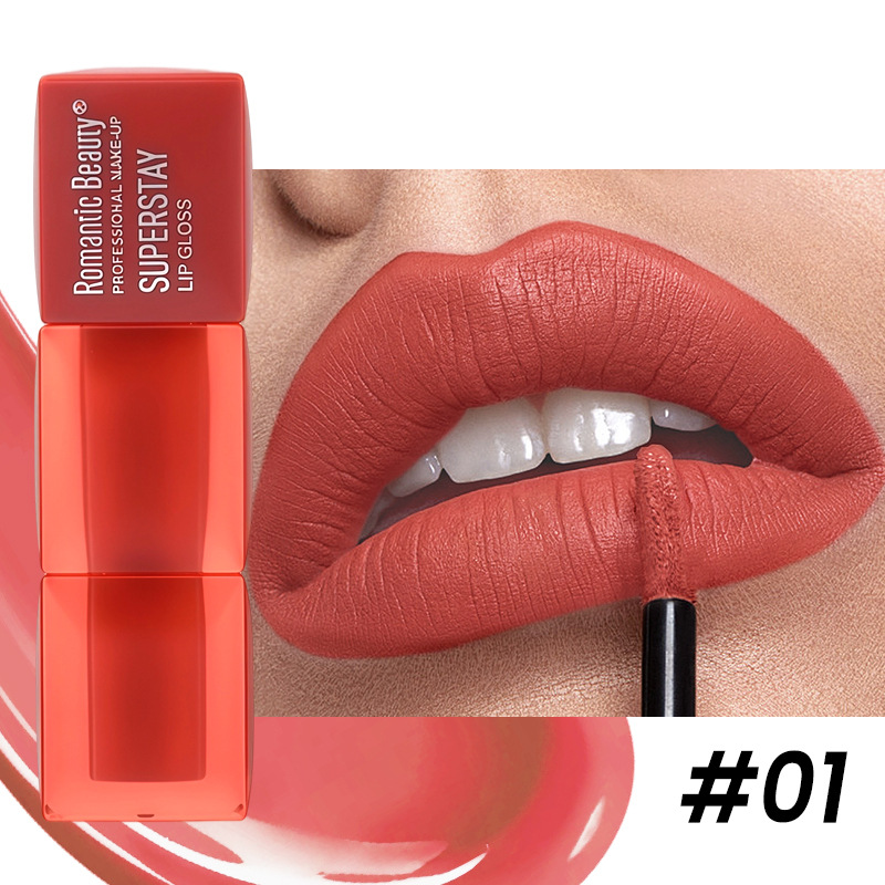 Lápiz labial cuadrado transfronterizo con procesamiento personalizado, brillo labial tintado, belleza mate de larga duración, maquillaje con textura aterciopelada, lápiz labial OEM