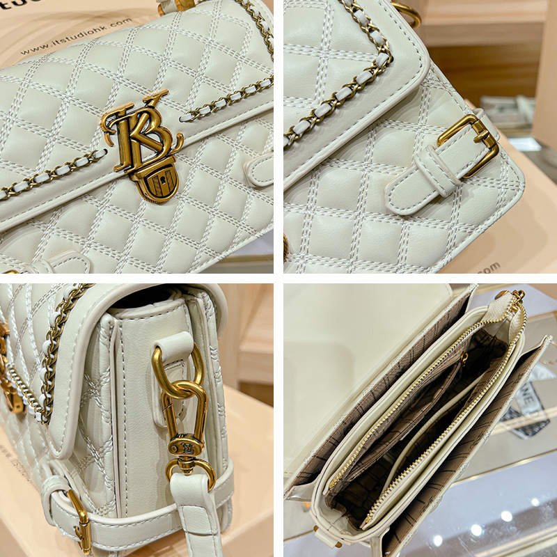 Black genuine leather hand-held square bag for women, diamond grid fashionable single shoulder crossbody small 2024 bag,_voghion.com