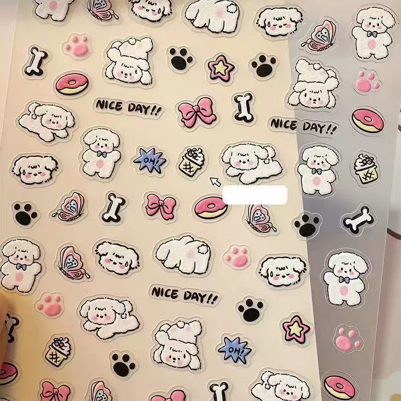 浮雕立体美甲贴纸ins爱心呆萌狗狗可爱猫咪图案指甲diy日系卡通3d|undefined