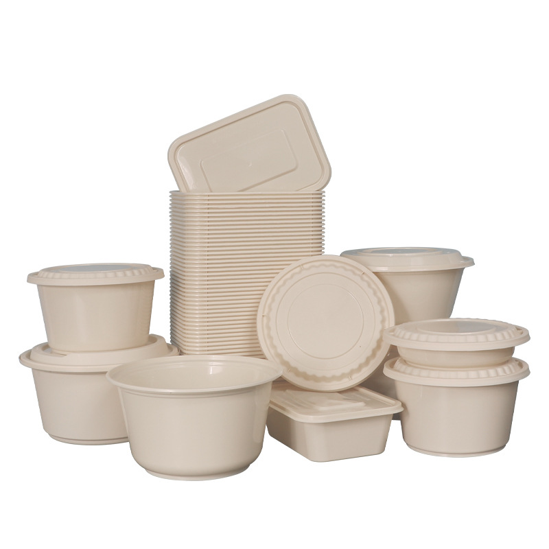 Fiambrera desechable caja de comida rápida rectangular almidón biodegradable caja de comida para llevar de grado alimenticio caja de embalaje redonda