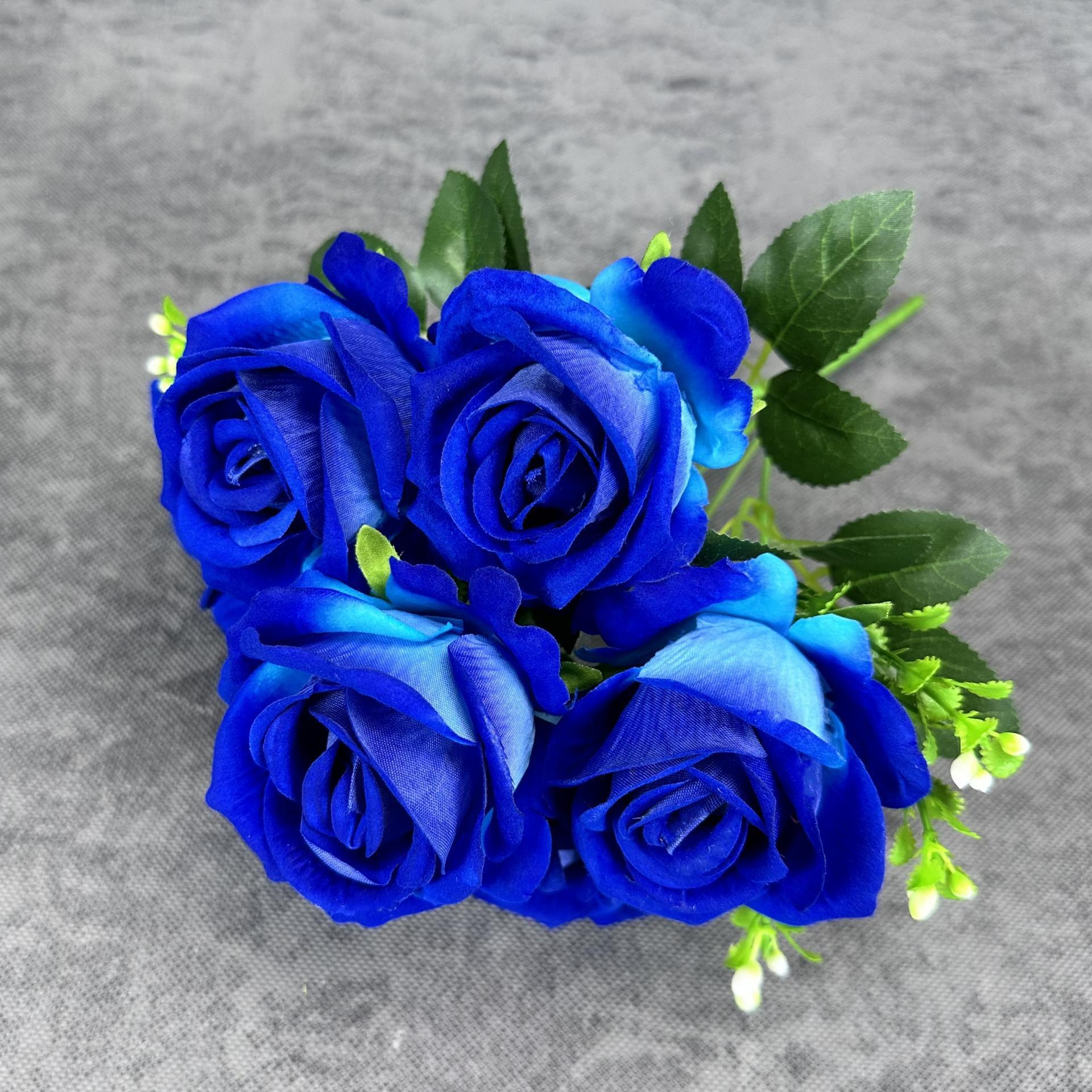 Simulación de 7 cabezas de tela de terciopelo rosa boda decoración del hogar decoración de mano transfronteriza flores falsas adornos al por mayor