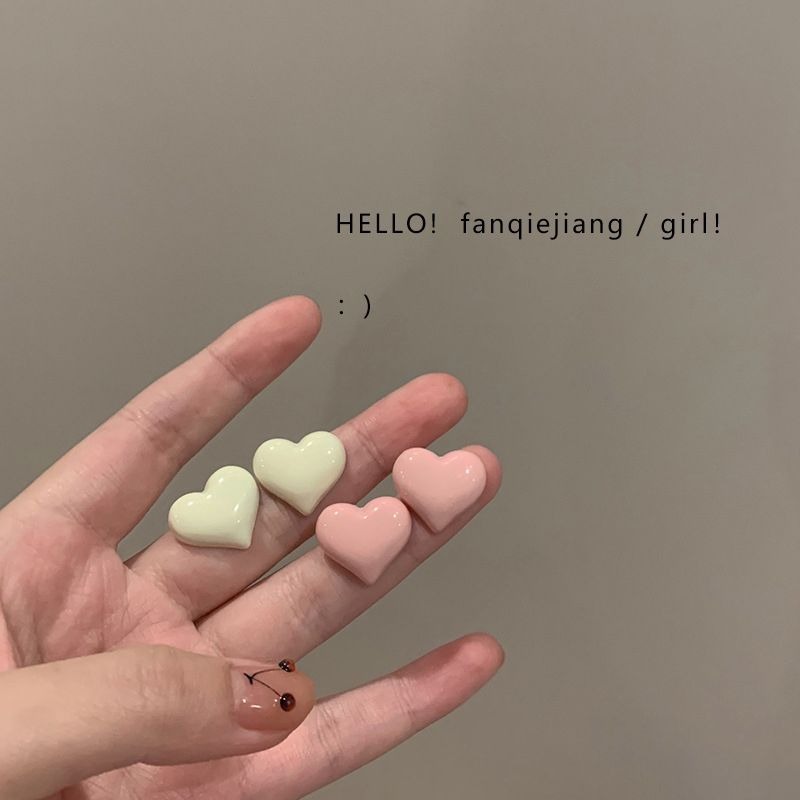 日韩奶油甜心粉嫩爱心耳针女耳环小众设计感高级甜美2023年新款潮
