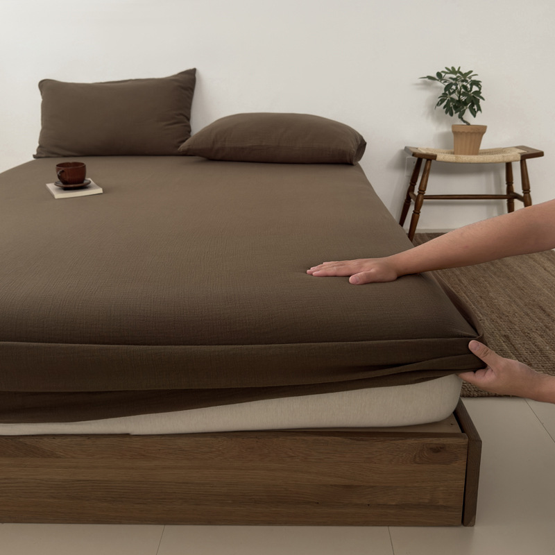 Single Product Mix and Match Pure Color Cotton Double-Layer Wrinkled Yarn High-End Simple Fashion Bed Bed Sheets Pillowcases Quilt Cover All Year Round