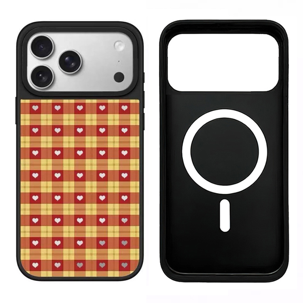 Magnetic Phone Case 17 Pro, Mirror Surface With Heart-shaped Grid Pattern, Suitable For IPhone 16, Artistic And Stylish,_voghion.com