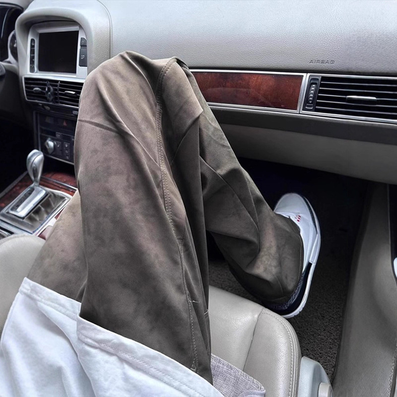 Brown Dark Pattern American Straight Cargo Pants Men's Spring & Fall Cleanfit Scimitar Pants Retro Loose Wide-Leg Pants