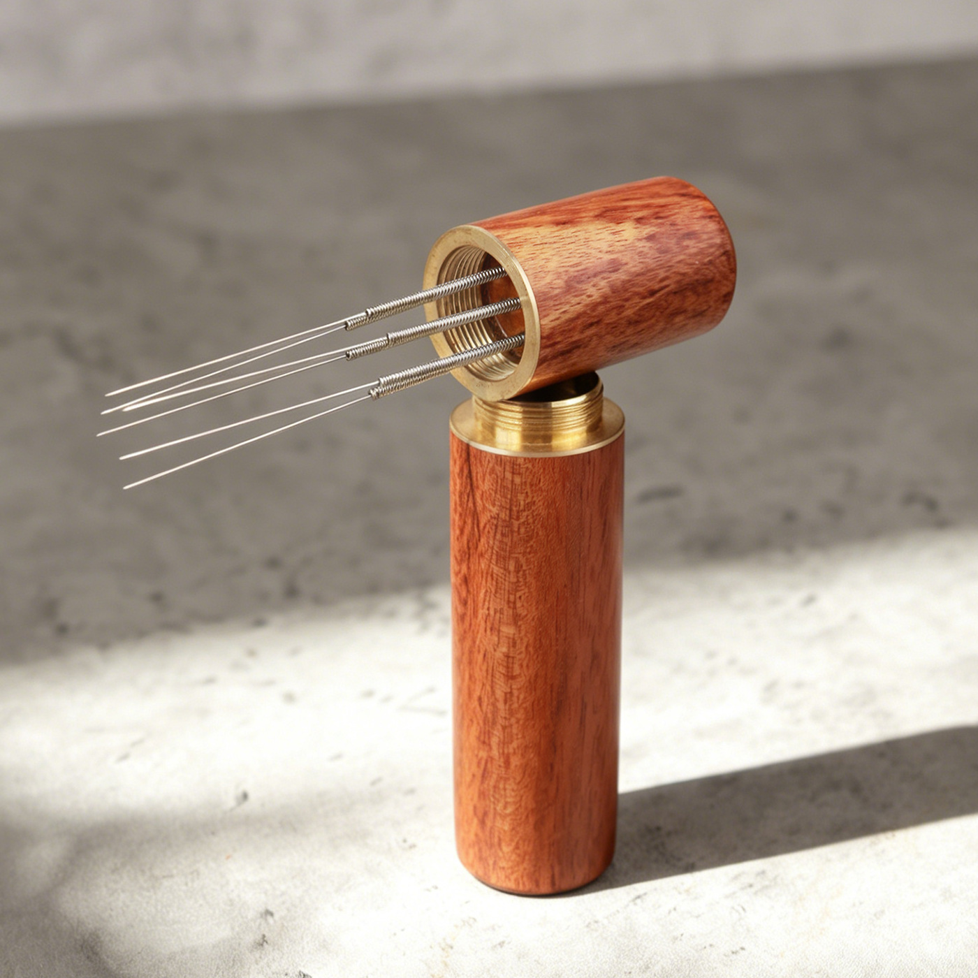 Aguja de polvo de café dispensador de polvo de acero inoxidable agitación de café aglomerante dispersor de aguja de polvo de almacenamiento de madera sólida italiana