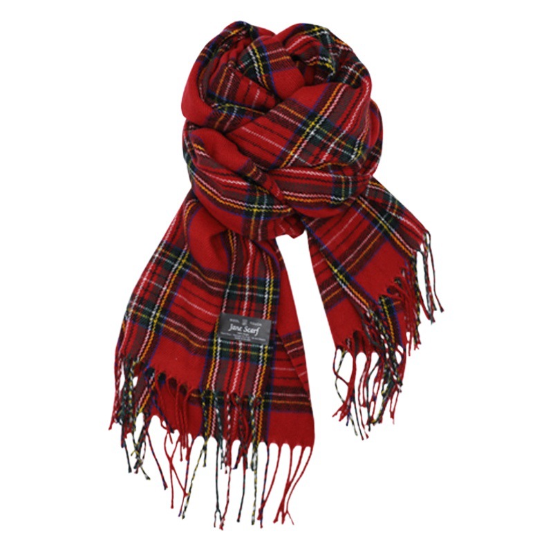 Bufanda a cuadros roja de Navidad coreana para mujer, invierno cálido, retro de alta gama, regalo de año nuevo, babero, chal para estudiantes