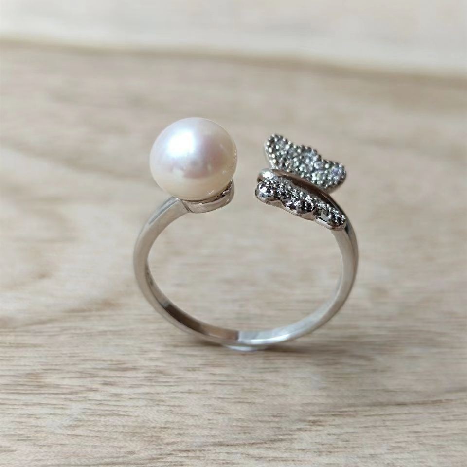 Natuurlijke zoetwaterparel vlinder ring voor dames open_voghion.com