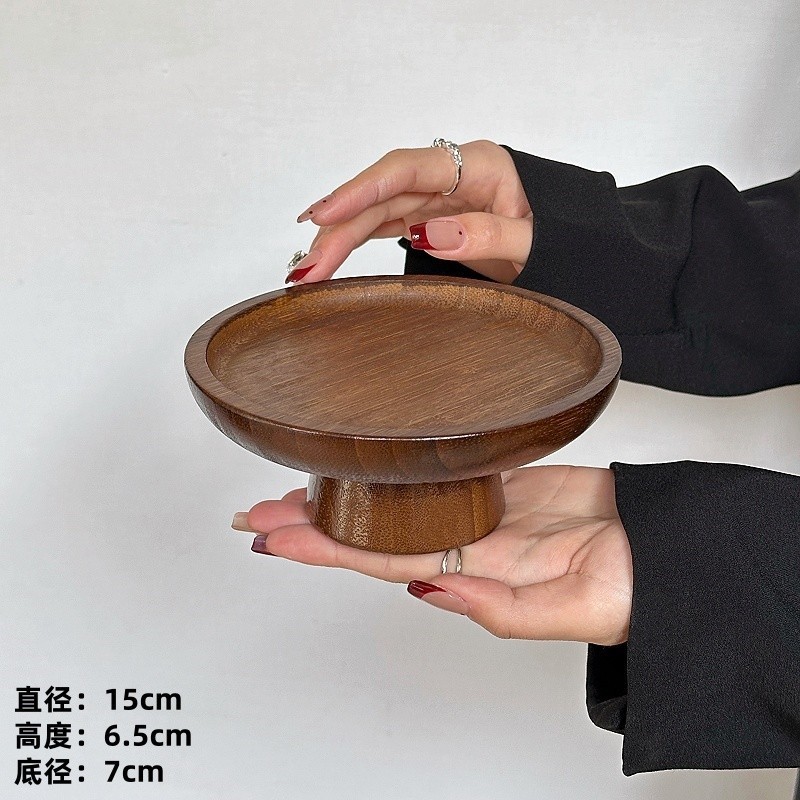 レトロな木製の背の高いフルーツプレートケーキトレイホームリビングルームスナックプレートデザートテーブルディスプレイスタンド日本のフルーツプレート|undefined