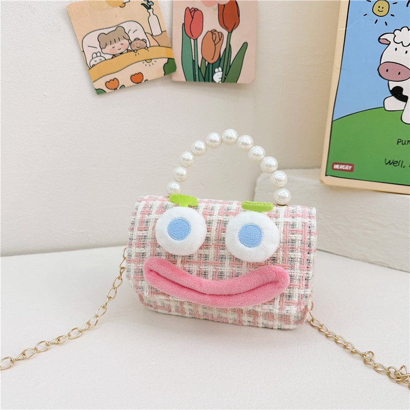 Bolso de perla para niños 2023 nuevo algodón y lino cadena pequeña bolsa cuadrada Linda fea linda chica bolsa decorativa bolsa de mensajero