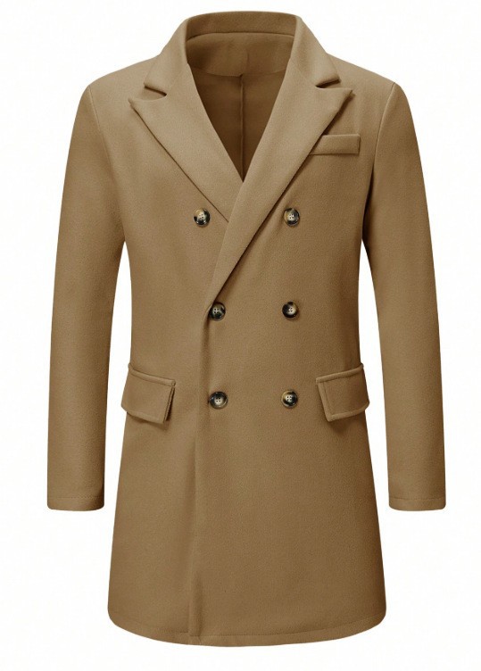 Abrigo de Lana Cruzado para Hombre, Otoño/Invierno 2025, Comercio Exterior Transfronterizo, Estilo Europeo y Americano, Abrigo de Lana, Amazon Temu