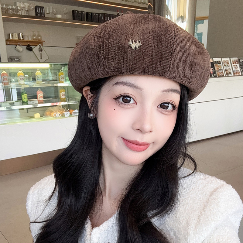 韩版复古爱心贝雷帽子女秋冬季时尚百搭画家帽大头围显脸小南瓜帽|undefined