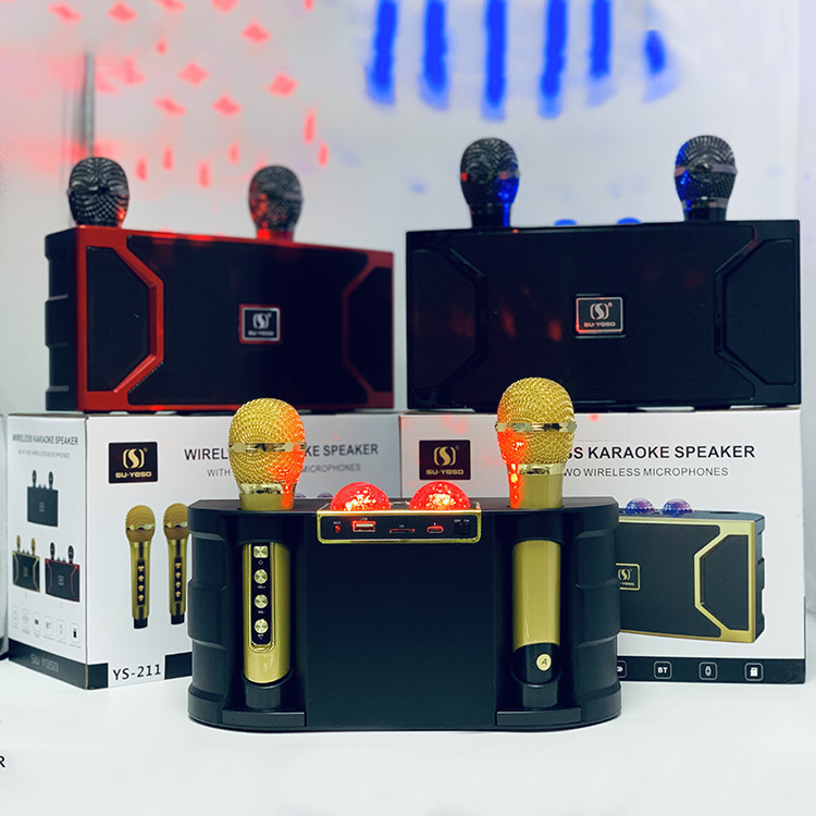新しいYS-211 bluetoothスピーカーのハイパワーk歌重サブウーファ音響には、ワイヤレスマイクとledフラッシュがついています|undefined