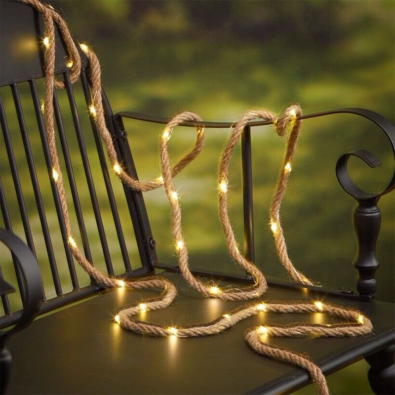 Solar hemp rope light string copper wire light led garden light string atmosphere light garden decoration light string fairy light