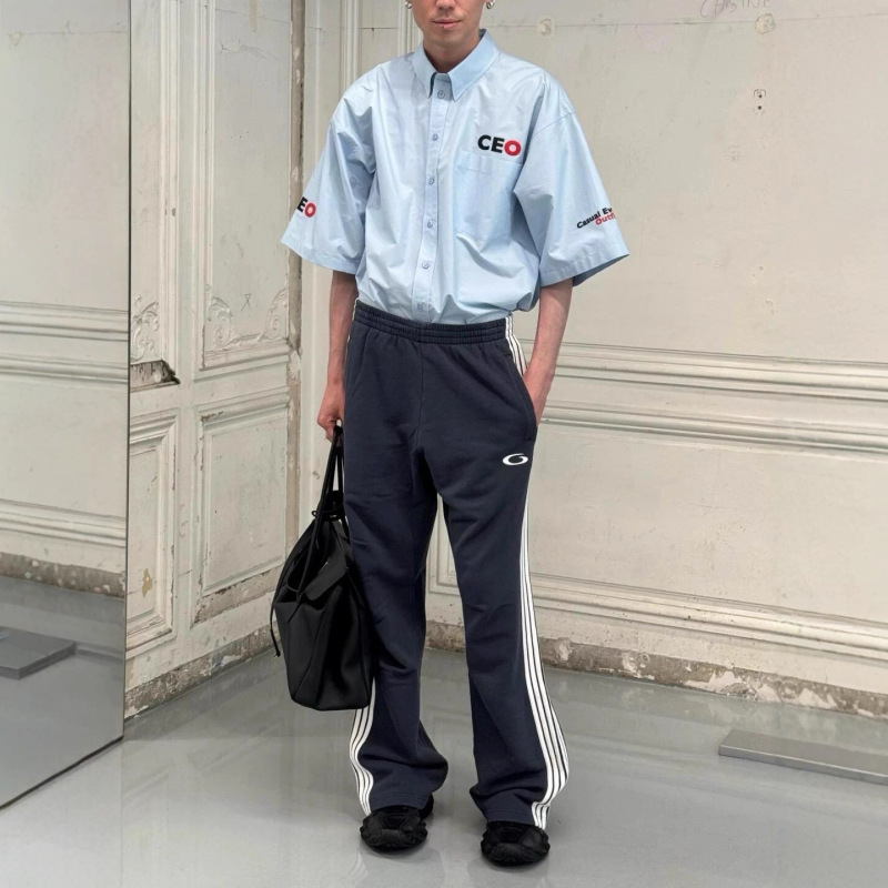 New 25Fw Loop Embroidered Striped Knit Five-Stripe Sweatpants Loose Pp Same Style Long Pants Trendy