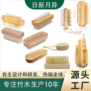 Solid Wood Nail Brush Double-Sided Manicure Brush Lotus Wood Pp Bristle Oblique Brush Nailbrush Hand Brush