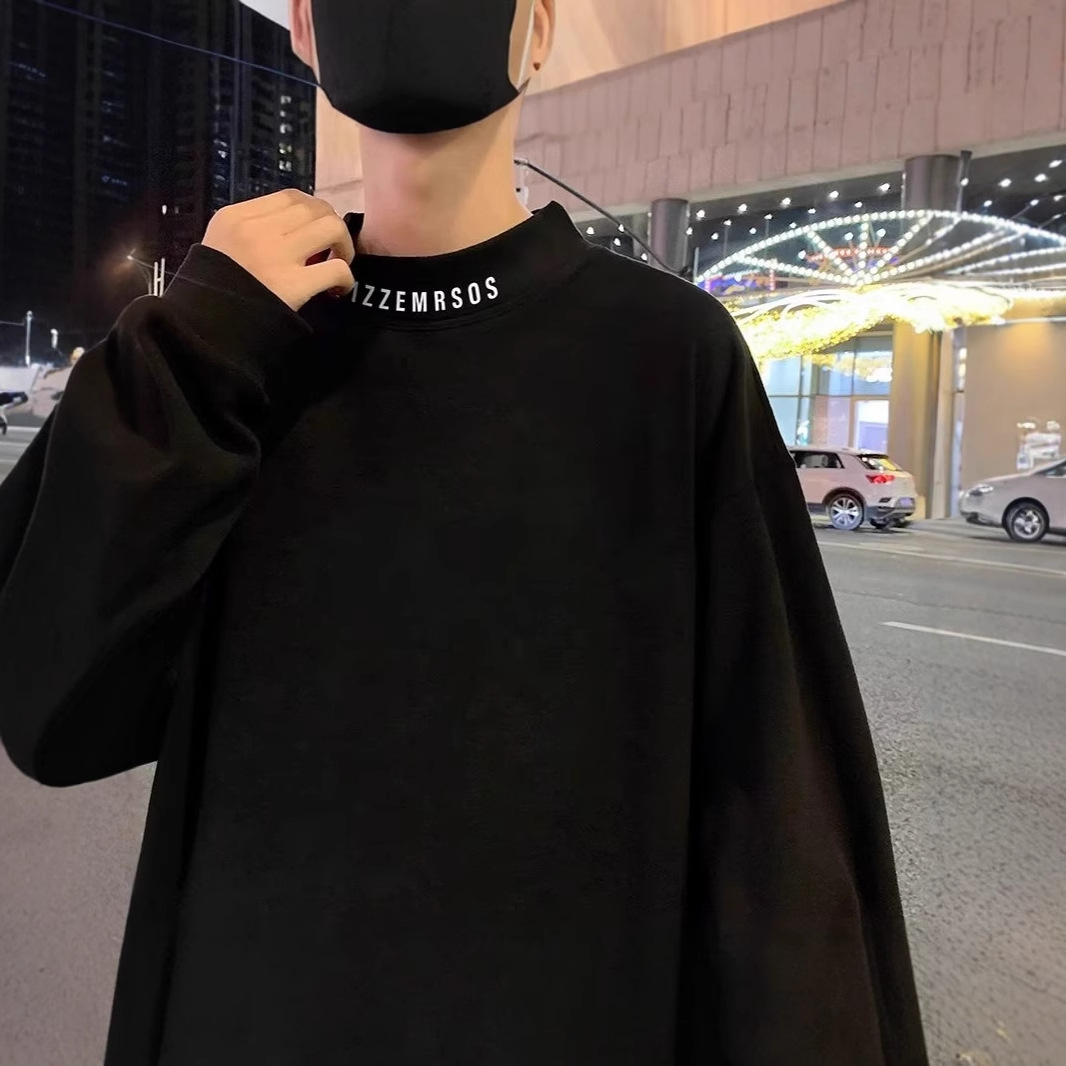 2024년 가을 겨울 남성용 하프 터틀넥 독일 벨벳 스웨터 새로운 스타일의 남성용 티셔츠 아메리칸 트렌디 브랜드 두꺼운