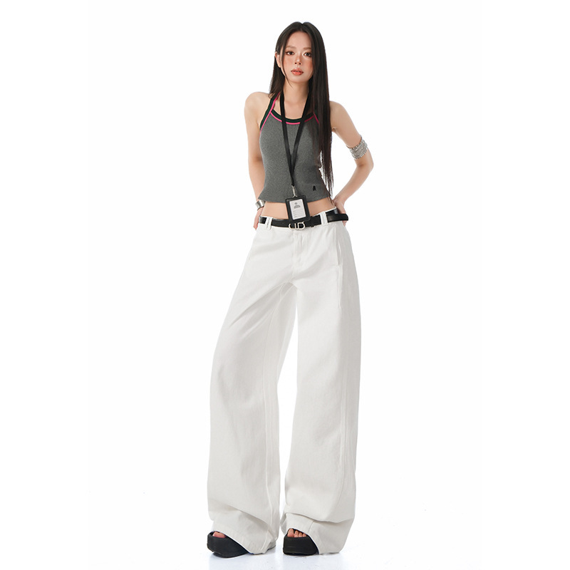 25th ootd! American Spring and Summer New Loose Wide Leg Machete Pants Pressure Line Dipped Jeans