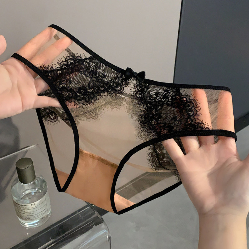 French-Style Romantic Lace Hollow-Out Mesh Women's Sexy Panties, Pure Desire Hot Transparent Low-Waist Briefs